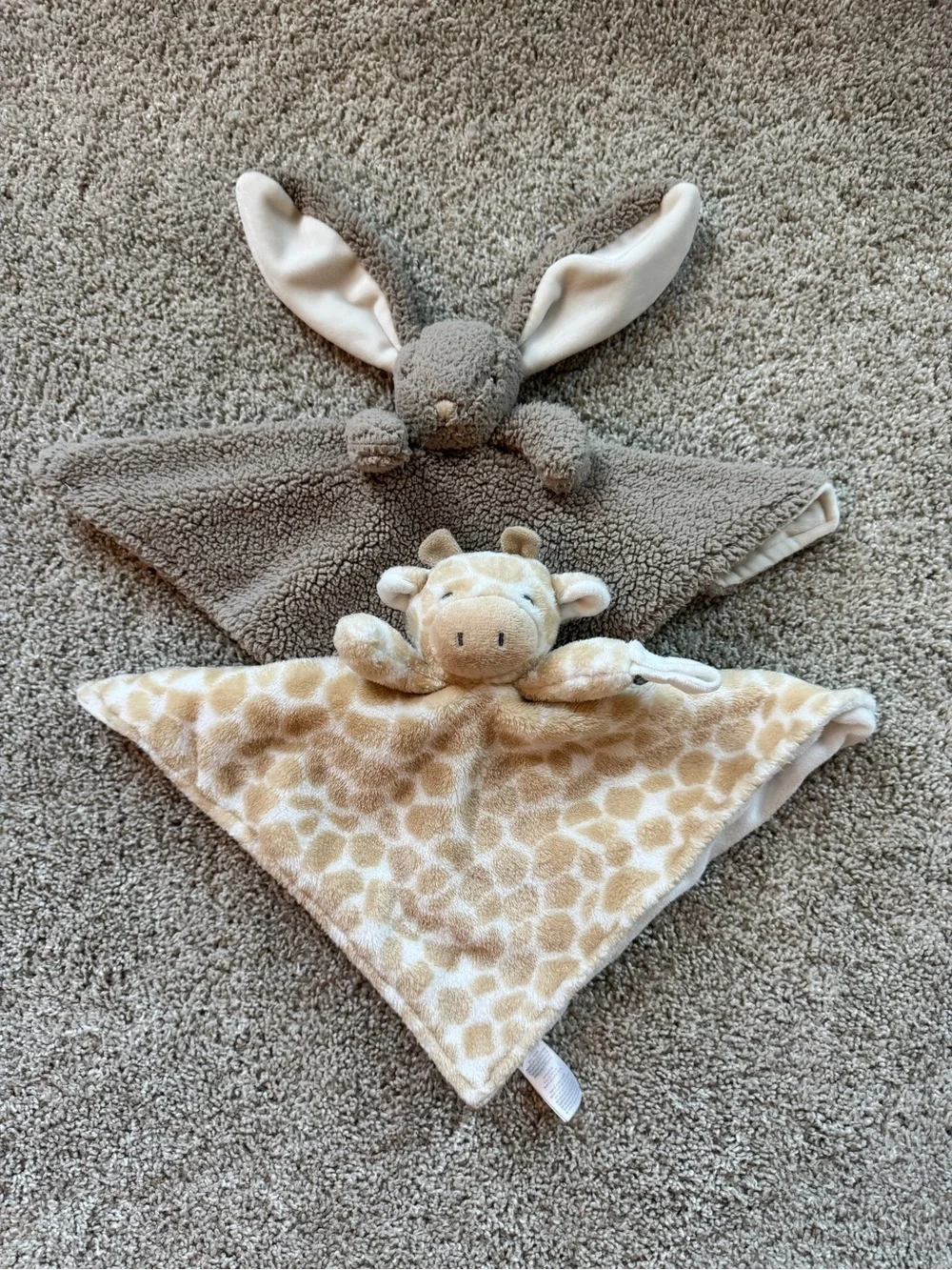 Baby Lovey Security Blanket Lot Bunny Koala Giraffe Neutral Plush animal 3 Piece